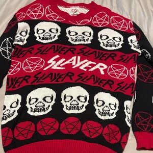 SLAYER Red and Black Skull Sweater